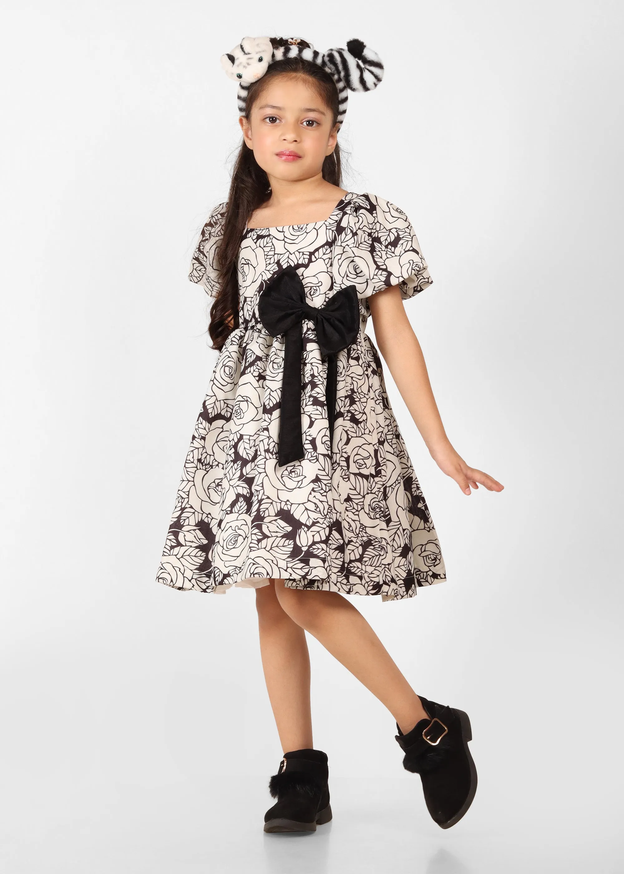 Monochrome Bloom Bow Dress