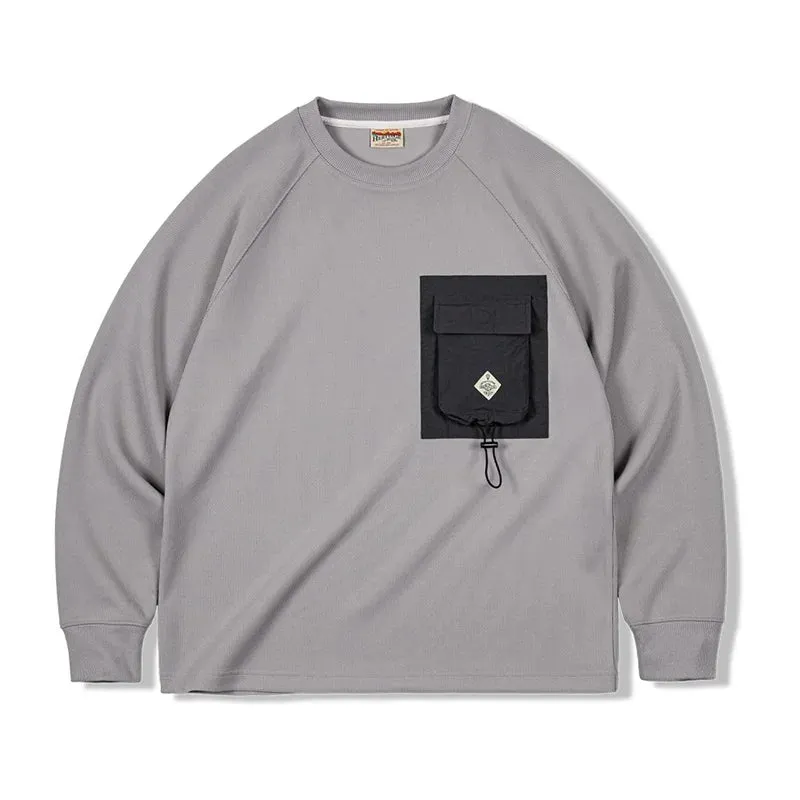 Mountain System Color Collision Pocket Long-sleeved T-shirt with Functional Wind and Round Neck