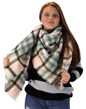 Multicolor Tartan Plaid Oversized Blanket Scarf Shawl Wrap Poncho Tan Green Black