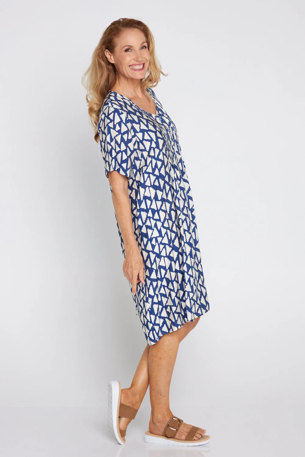 Mysha Dress - Navy/Ivory Geo Print