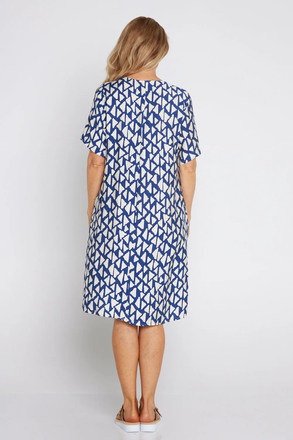Mysha Dress - Navy/Ivory Geo Print