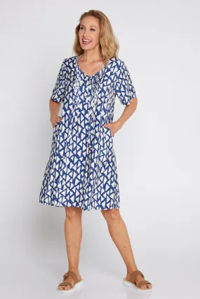 Mysha Dress - Navy/Ivory Geo Print