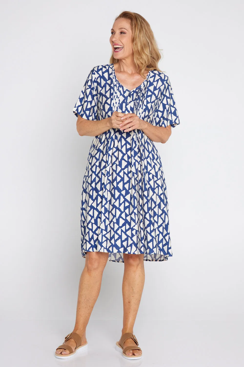 Mysha Dress - Navy/Ivory Geo Print