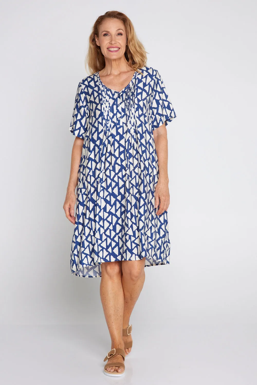 Mysha Dress - Navy/Ivory Geo Print