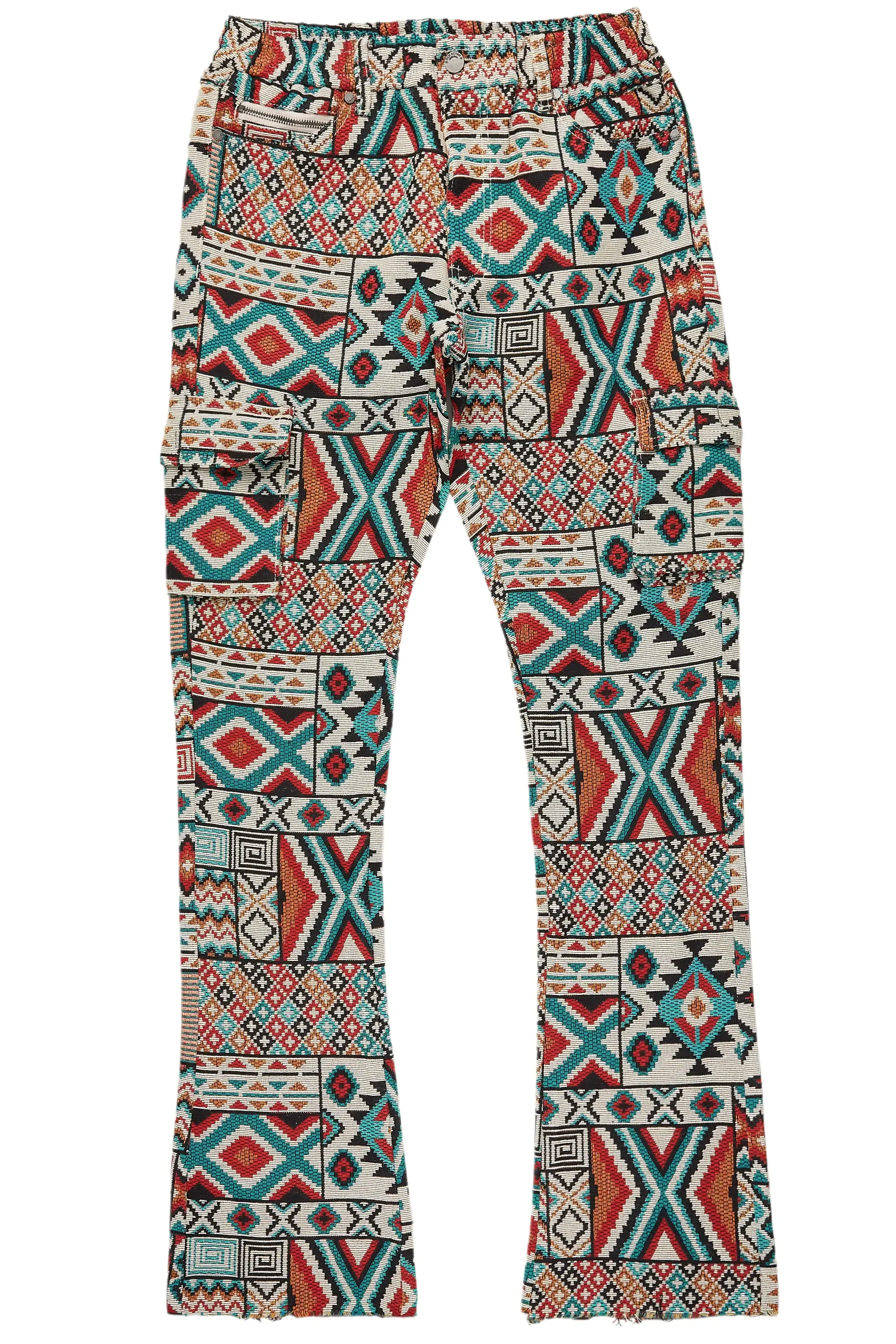 Nard Beige Multi Tapestry Stacked Flare Jean