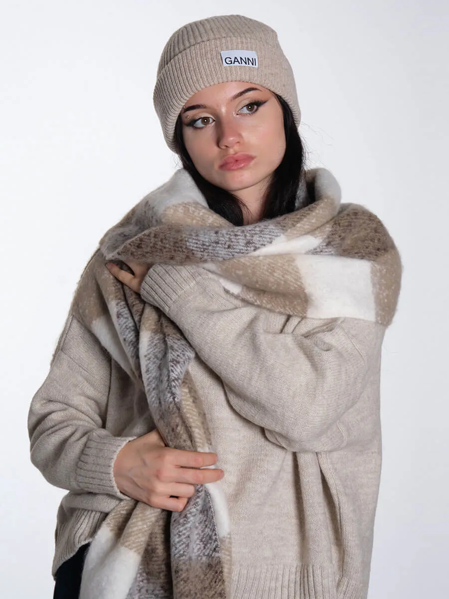 OBJMitta Check Scarf - Desert Taupe