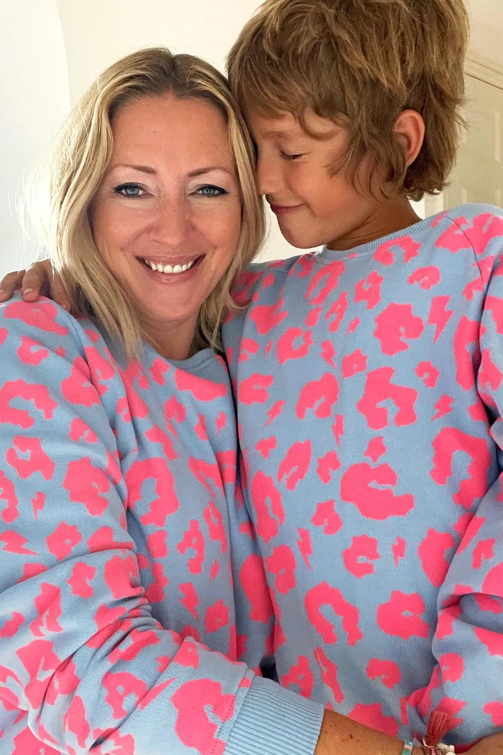 Pale Blue with Neon Coral Leopard Sweatshirt