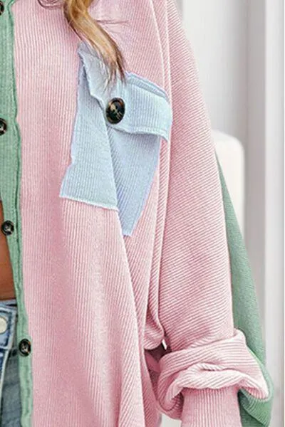 Pastel Colors Color Block Button Up Shacket