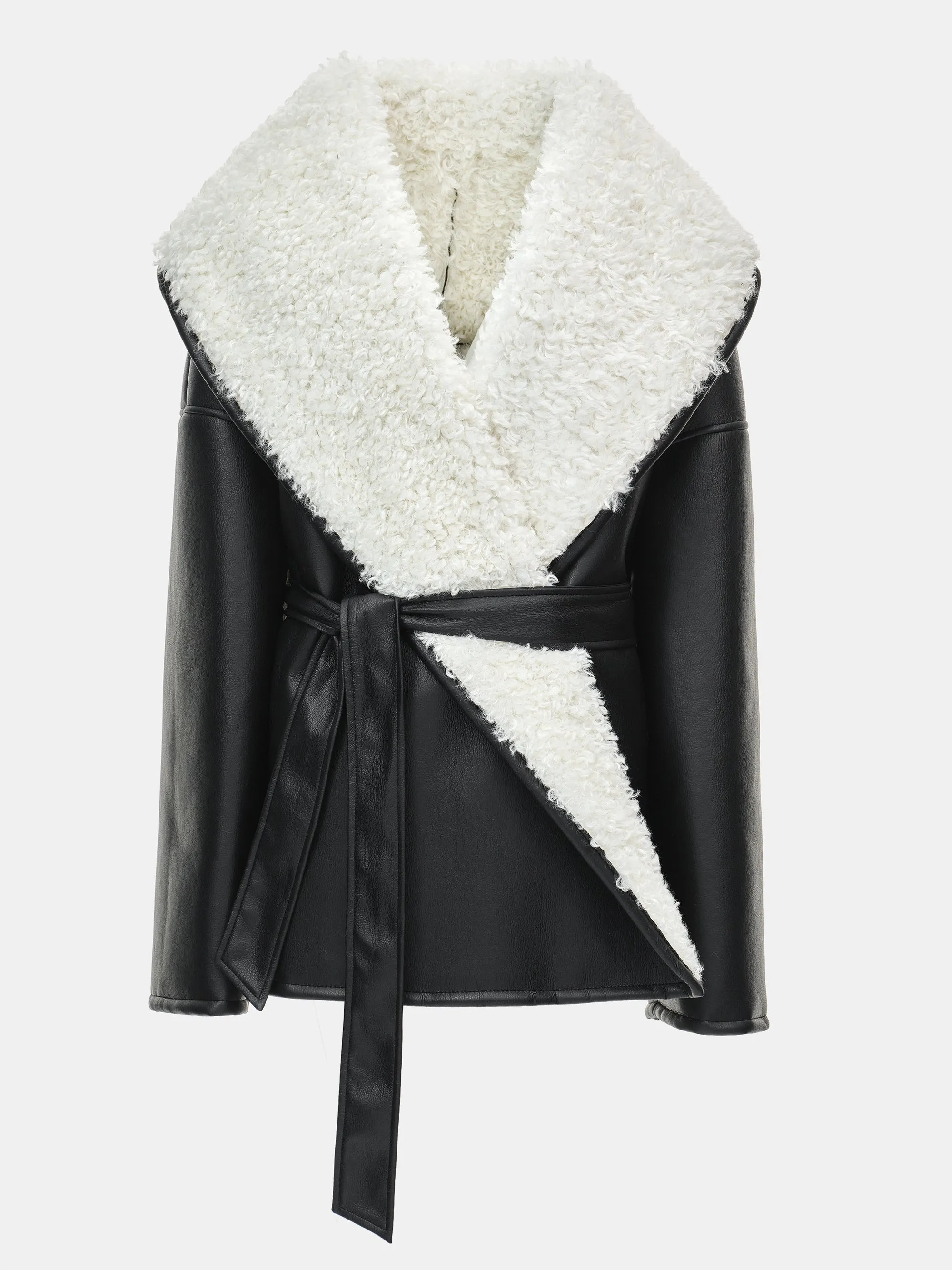 Paula Shawl Collar Shearling Leather Jacket, White