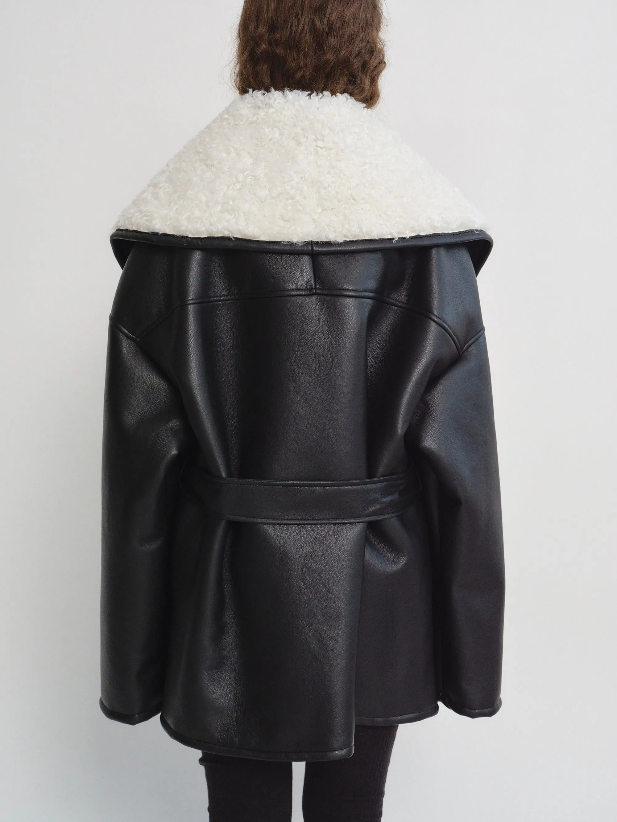 Paula Shawl Collar Shearling Leather Jacket, White