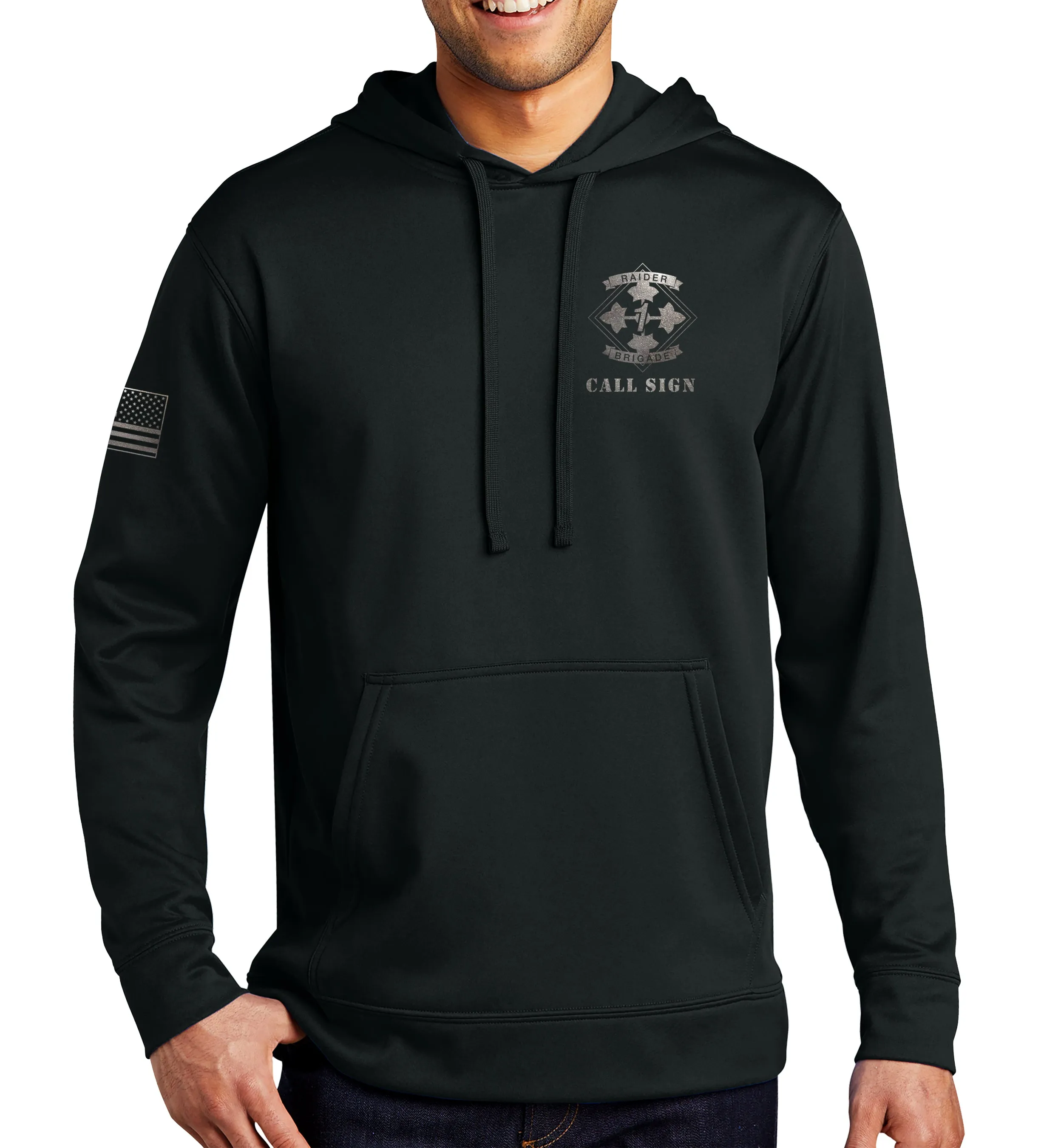 Performance Hoodie (Black on Black) Sweatshirt. (This material is lighter than the 50-50) This sweatshirt is NOT approved for PT..