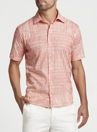 Peter Millar Shirt Short Sleeve - Spread Collar Spice