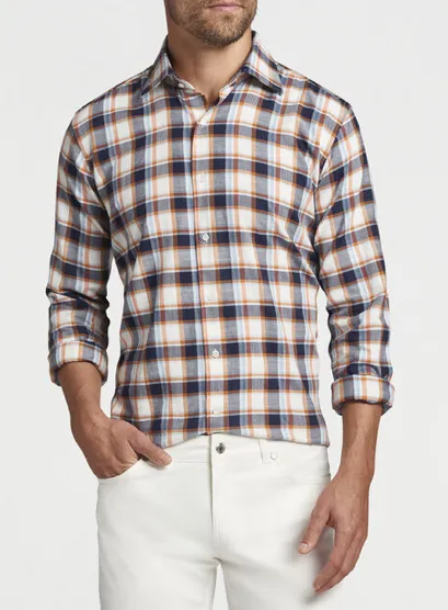 Peter Millar Shirt with Spread Collar Navy-Orange