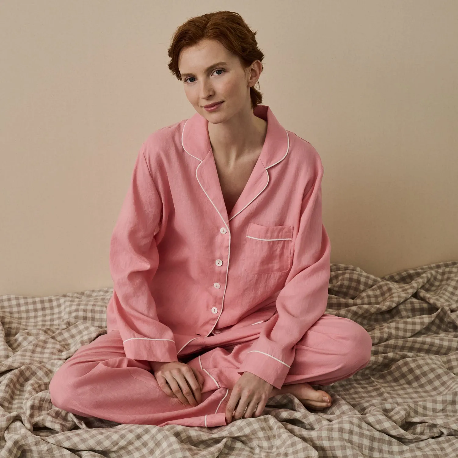 Pink Bloom Linen Pyjama Shirt