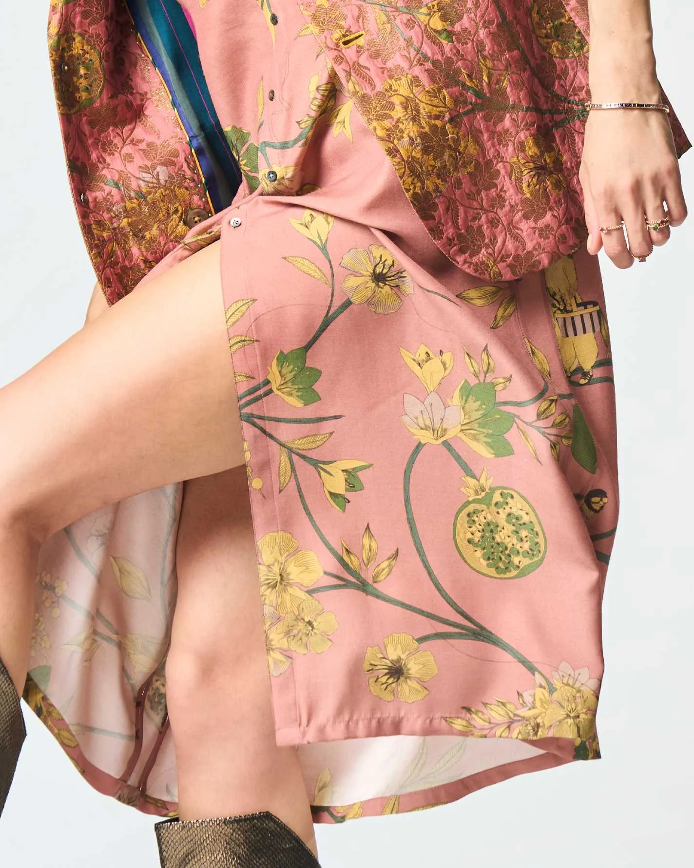 Pleated Dress Muga Satin Silk Rose