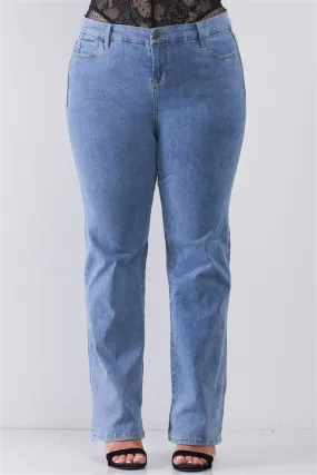 Plus Mid Blue Wash Straight Leg Jeans