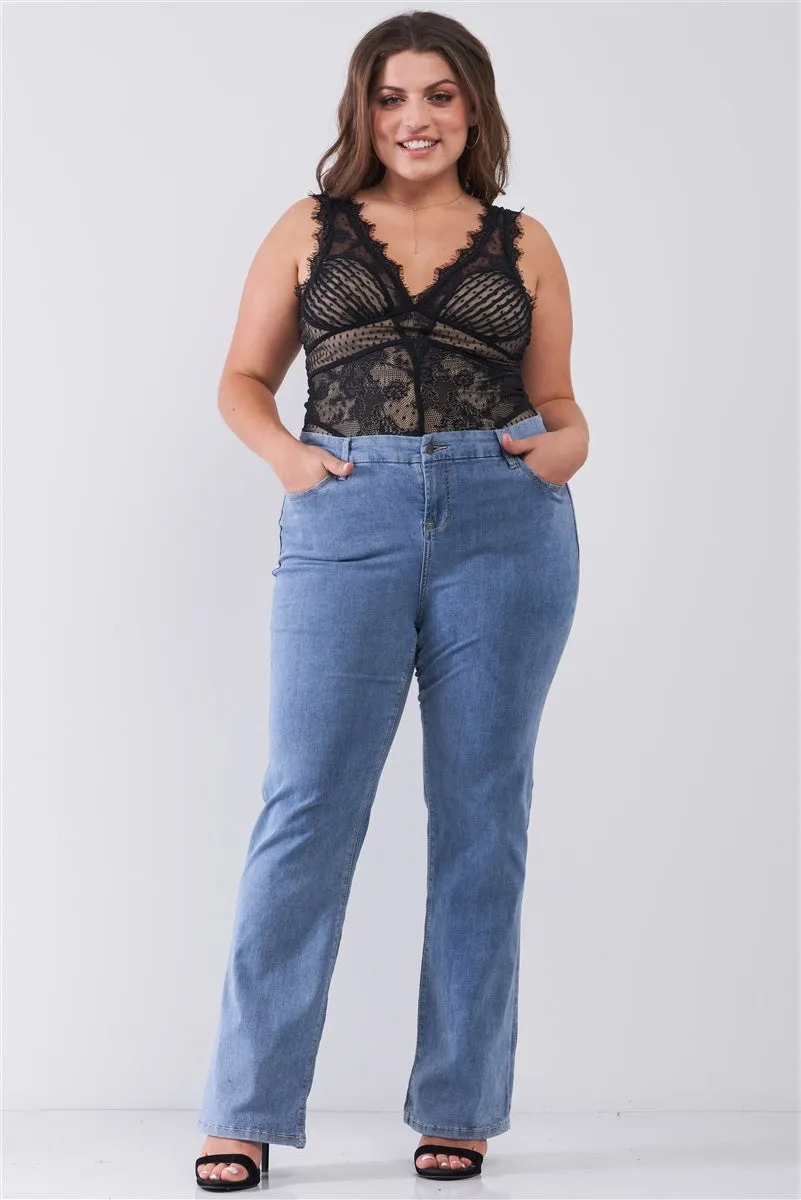 Plus Mid Blue Wash Straight Leg Jeans