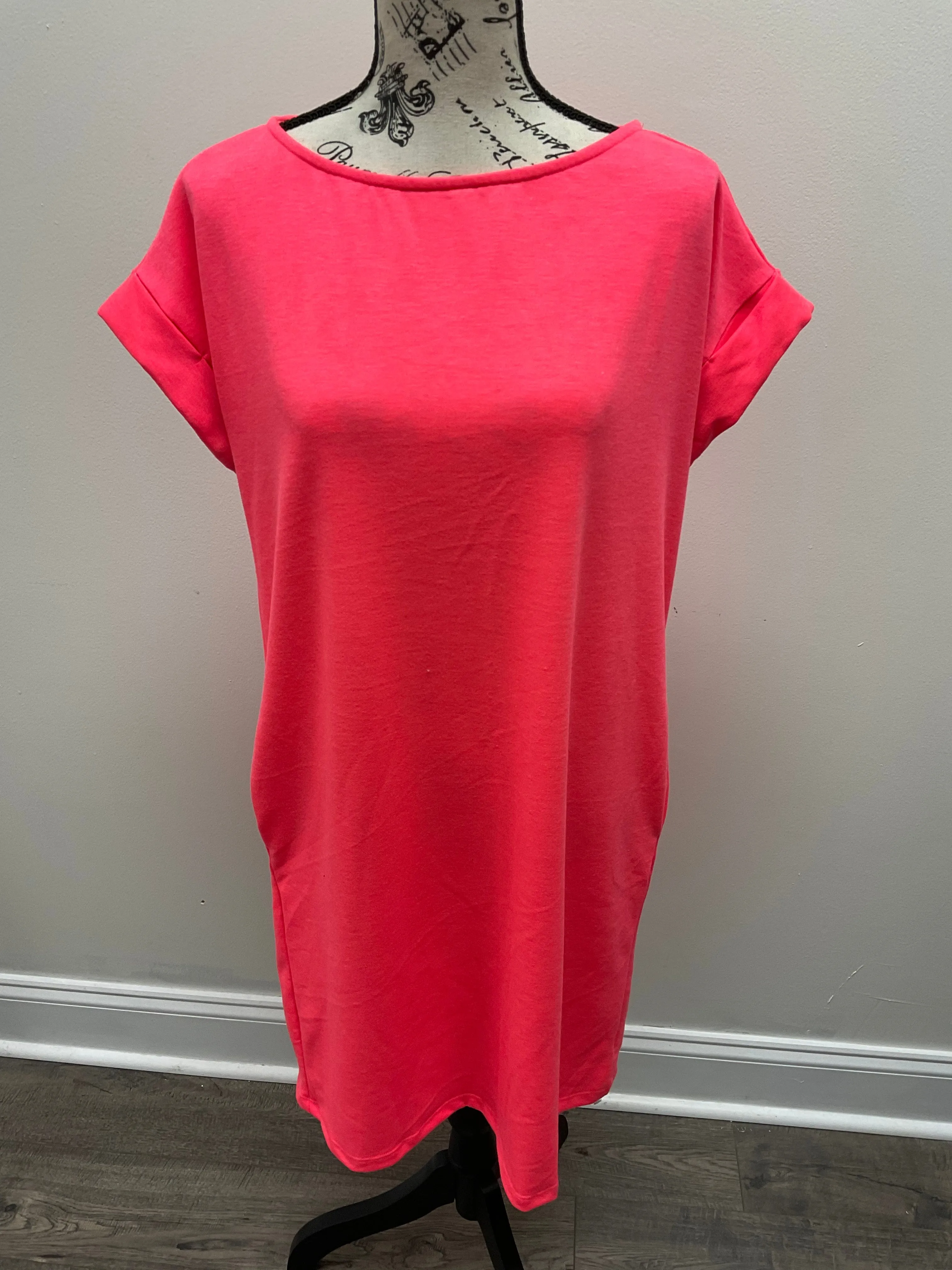 Plus Neon Coral Solid Knit Dress