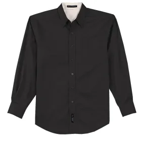 Port Authority Women's Black/Light Stone Long Sleeve Easy Care Shirt