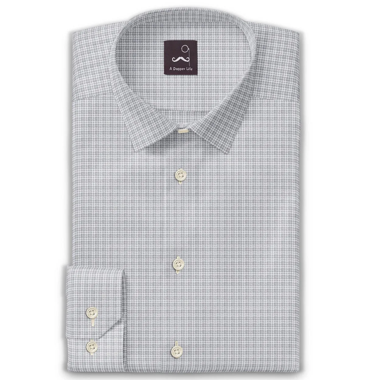 Pure Cotton - Long Sleeve - Warm Gray Houndstooth Print