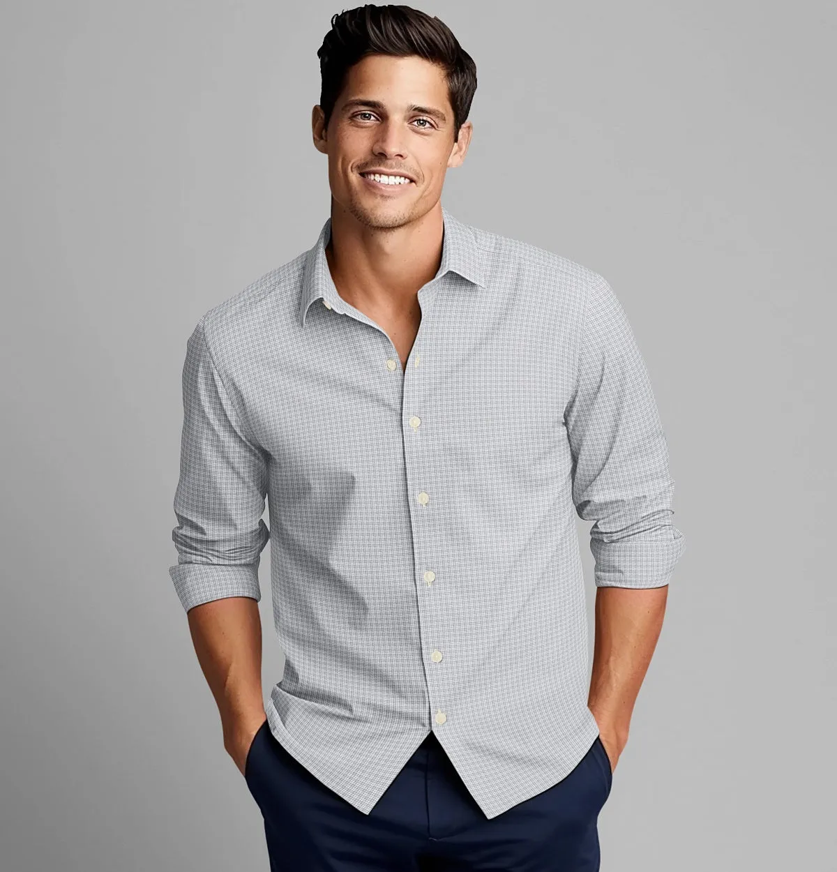 Pure Cotton - Long Sleeve - Warm Gray Houndstooth Print