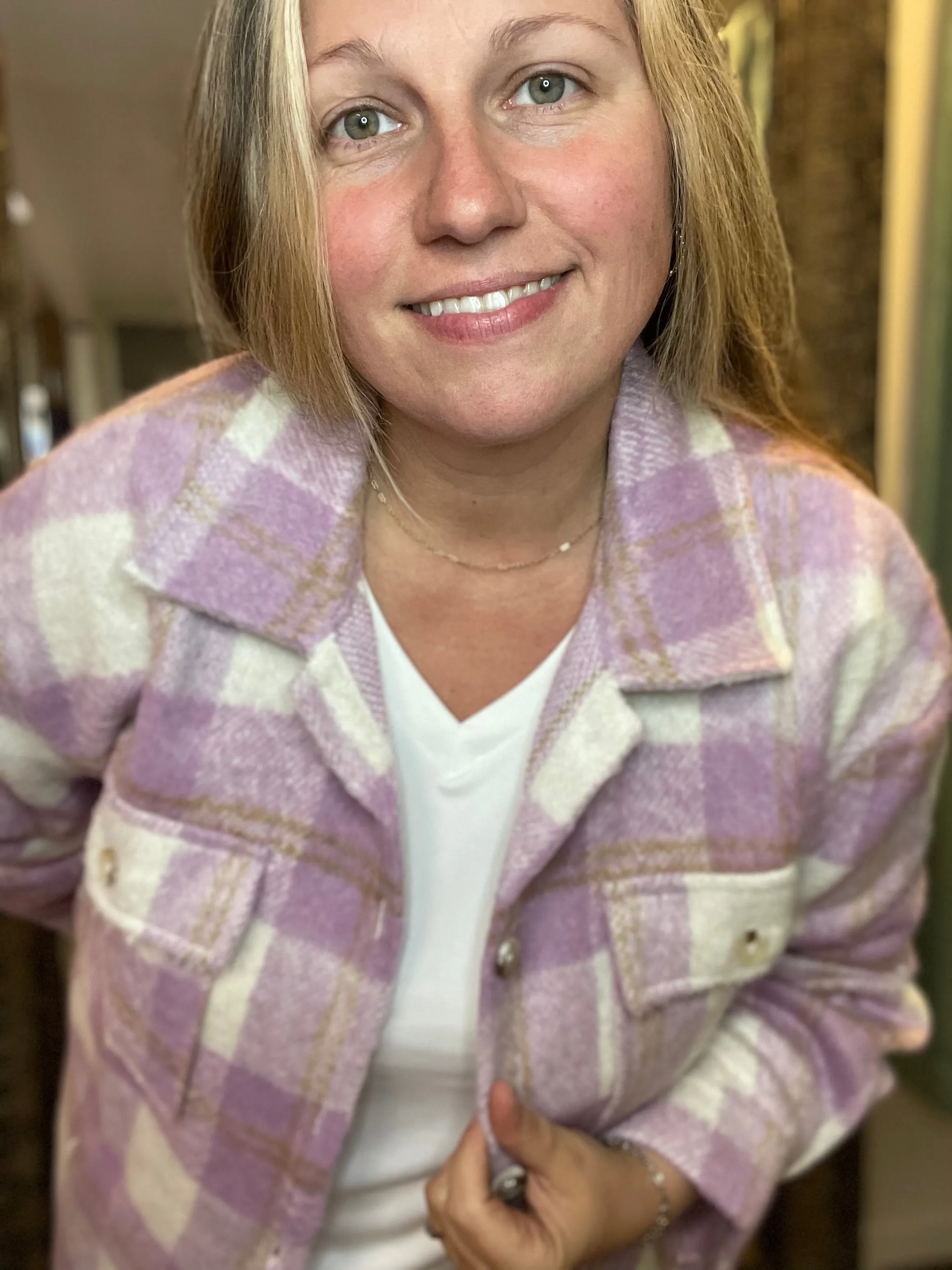 Purple & Tan Plaid Shacket