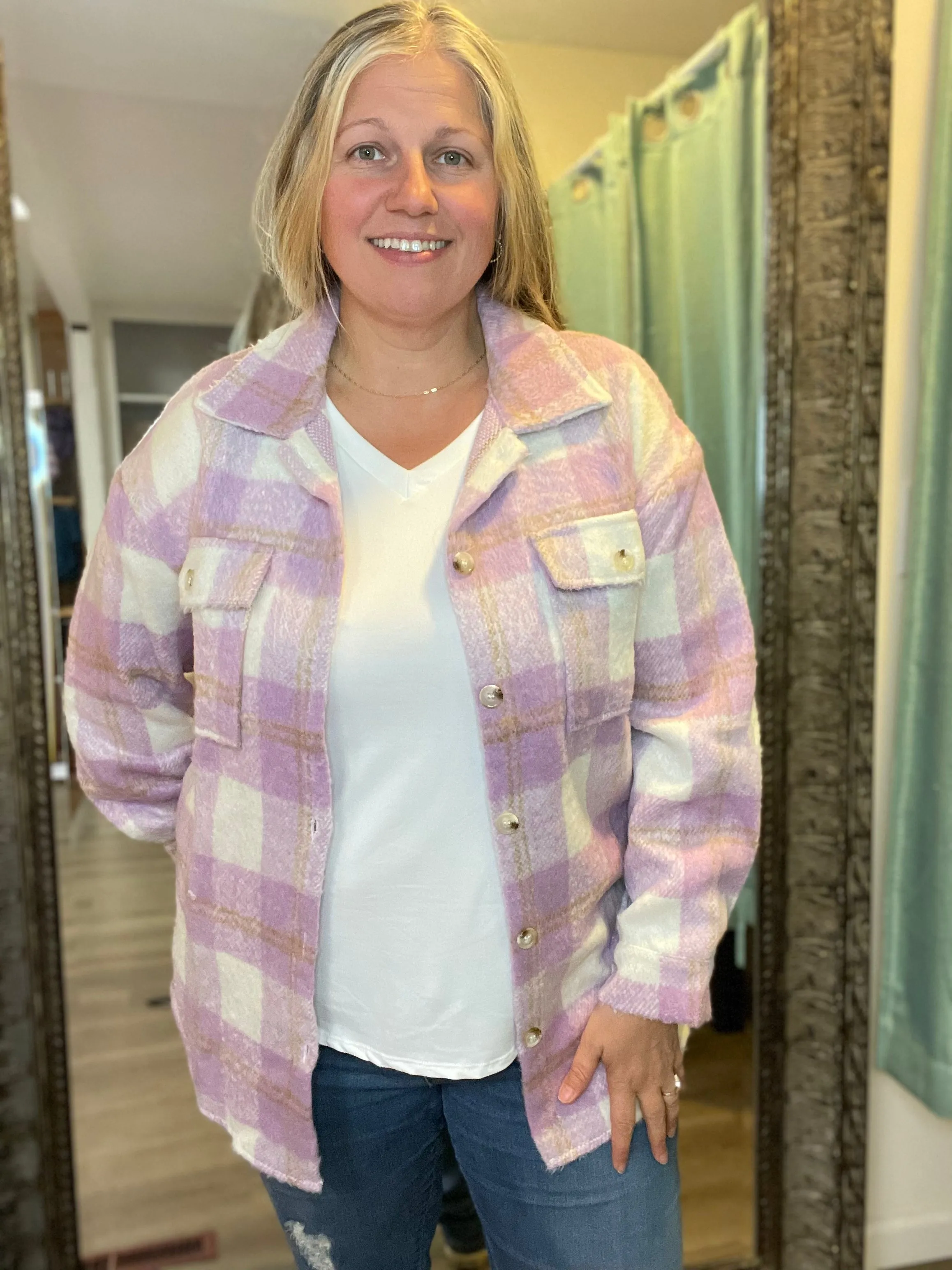 Purple & Tan Plaid Shacket