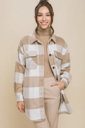 "White Wine Dreaming" Beige Plaid Long Shacket