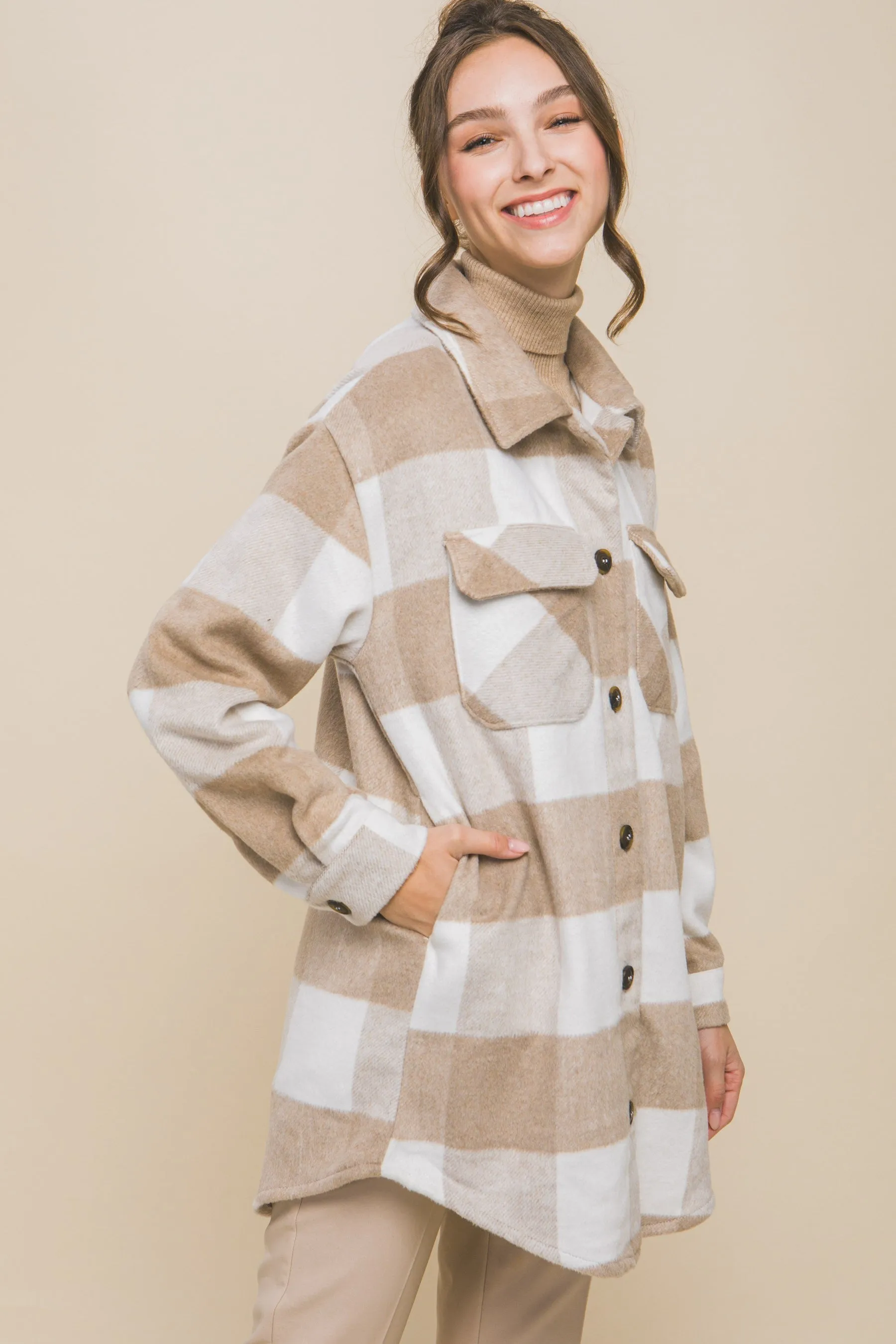 "White Wine Dreaming" Beige Plaid Long Shacket