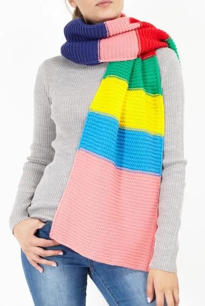 RAINBOW STRIPE CHUNKY KNITTED SCARF