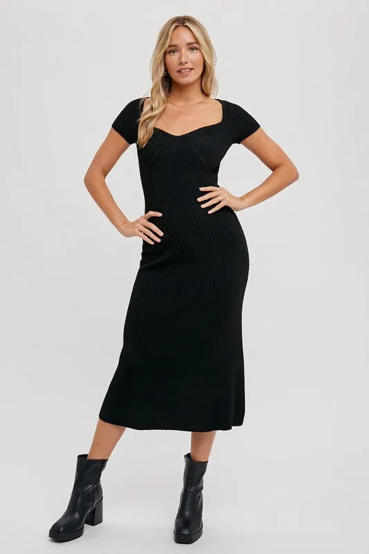 Ribbed Sweetheart Knit Midi Dress