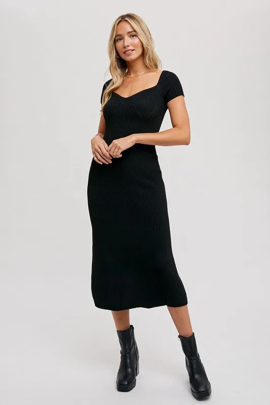 Ribbed Sweetheart Knit Midi Dress