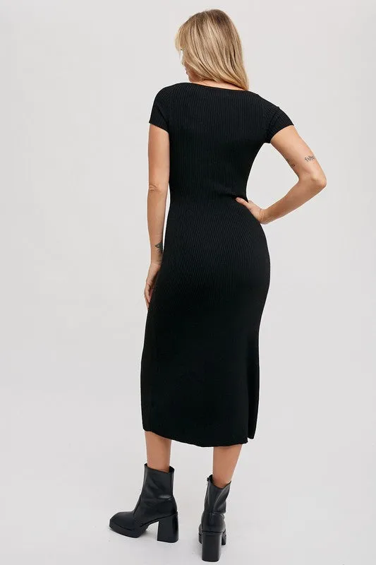 Ribbed Sweetheart Knit Midi Dress