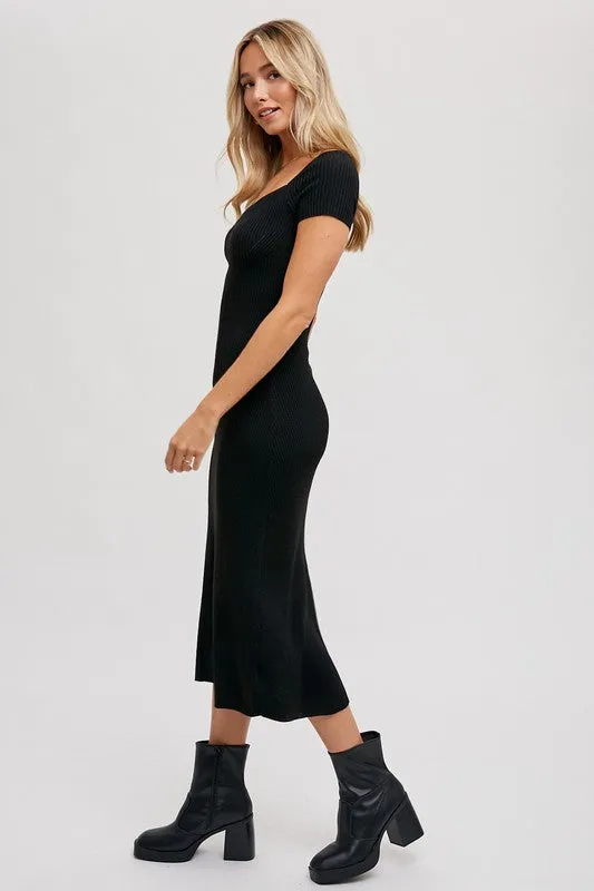 Ribbed Sweetheart Knit Midi Dress