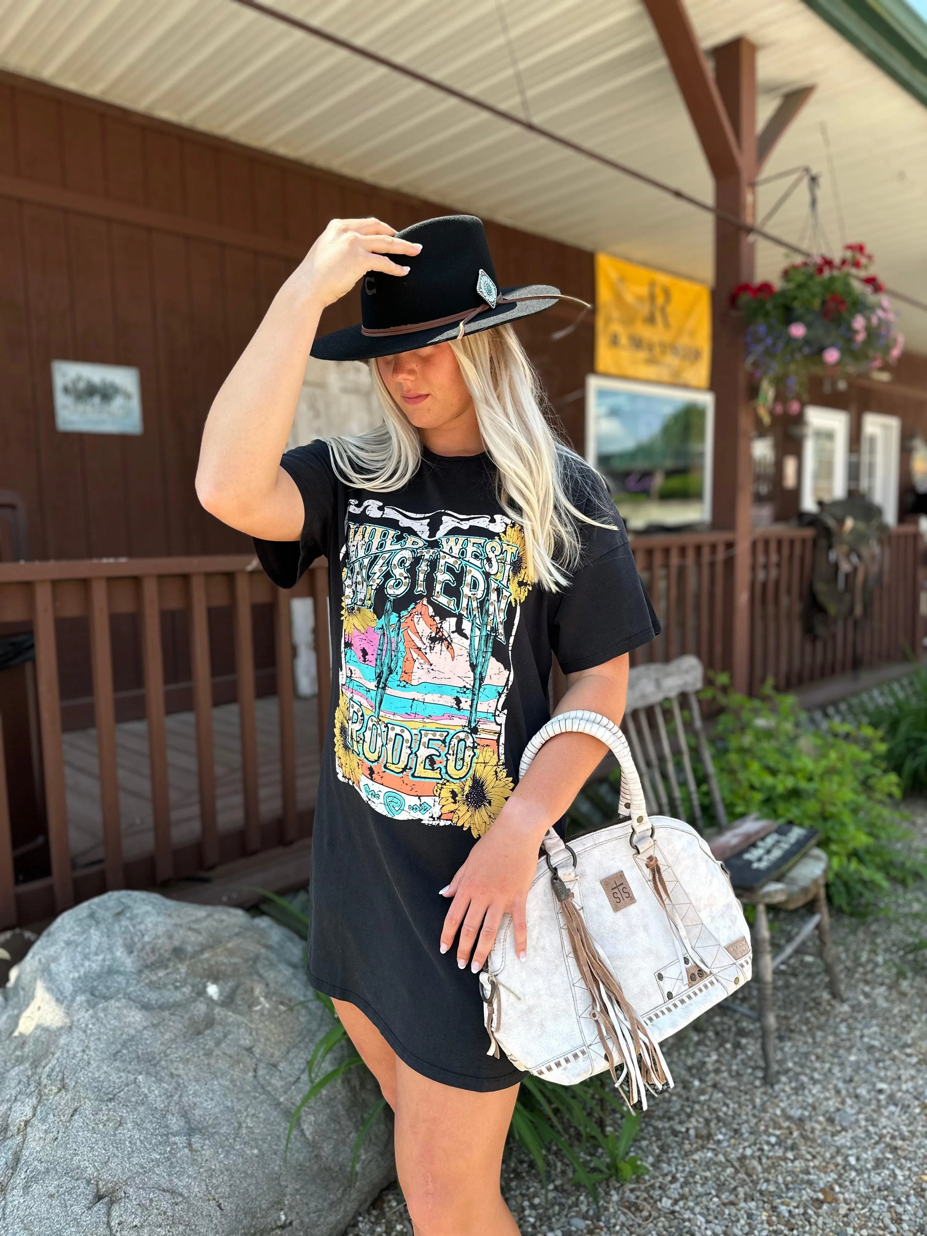 Rock and Roll Cowgirl Women's Black Wild West Graphic Tee Dress BWD1R04022