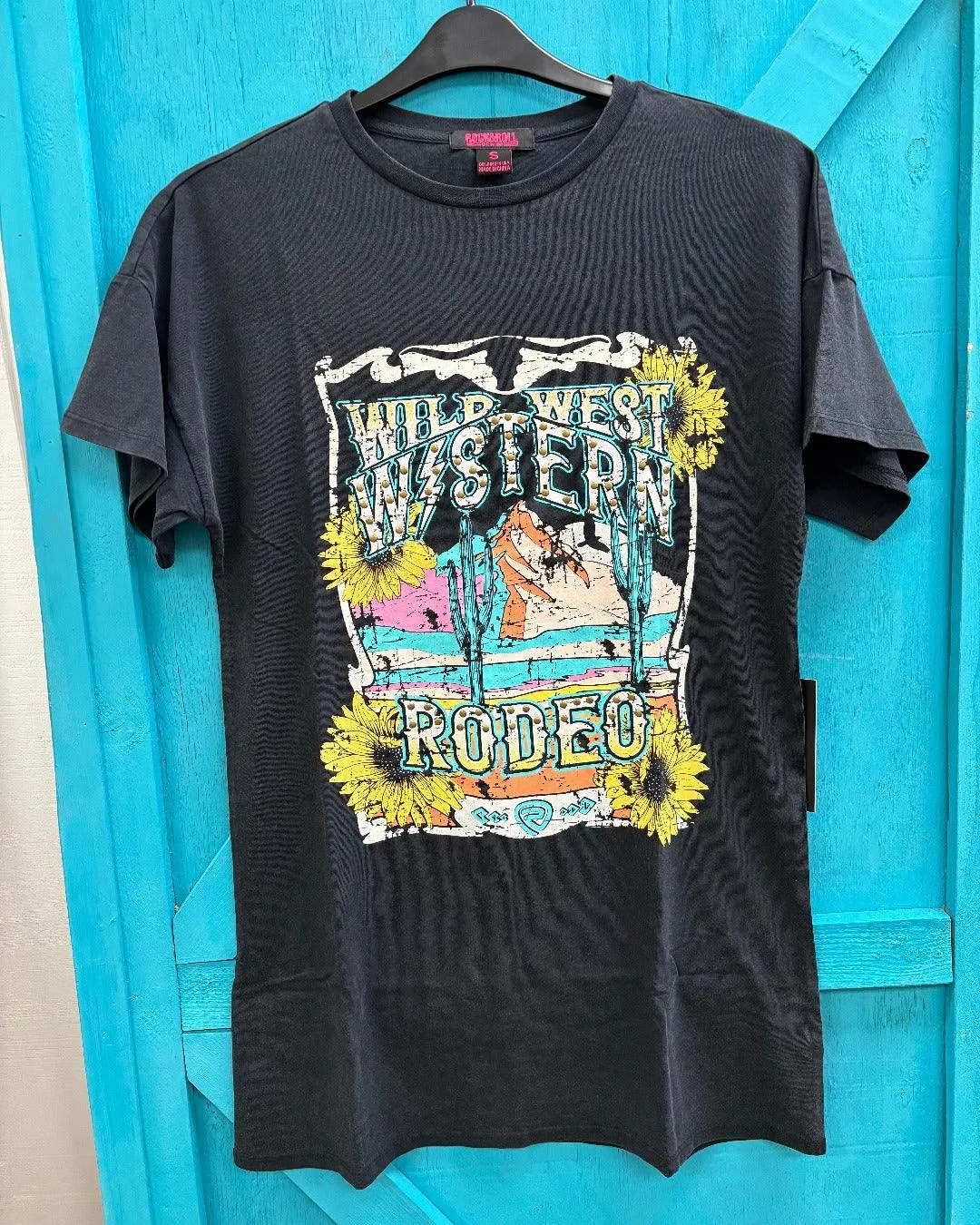 Rock and Roll Cowgirl Women's Black Wild West Graphic Tee Dress BWD1R04022