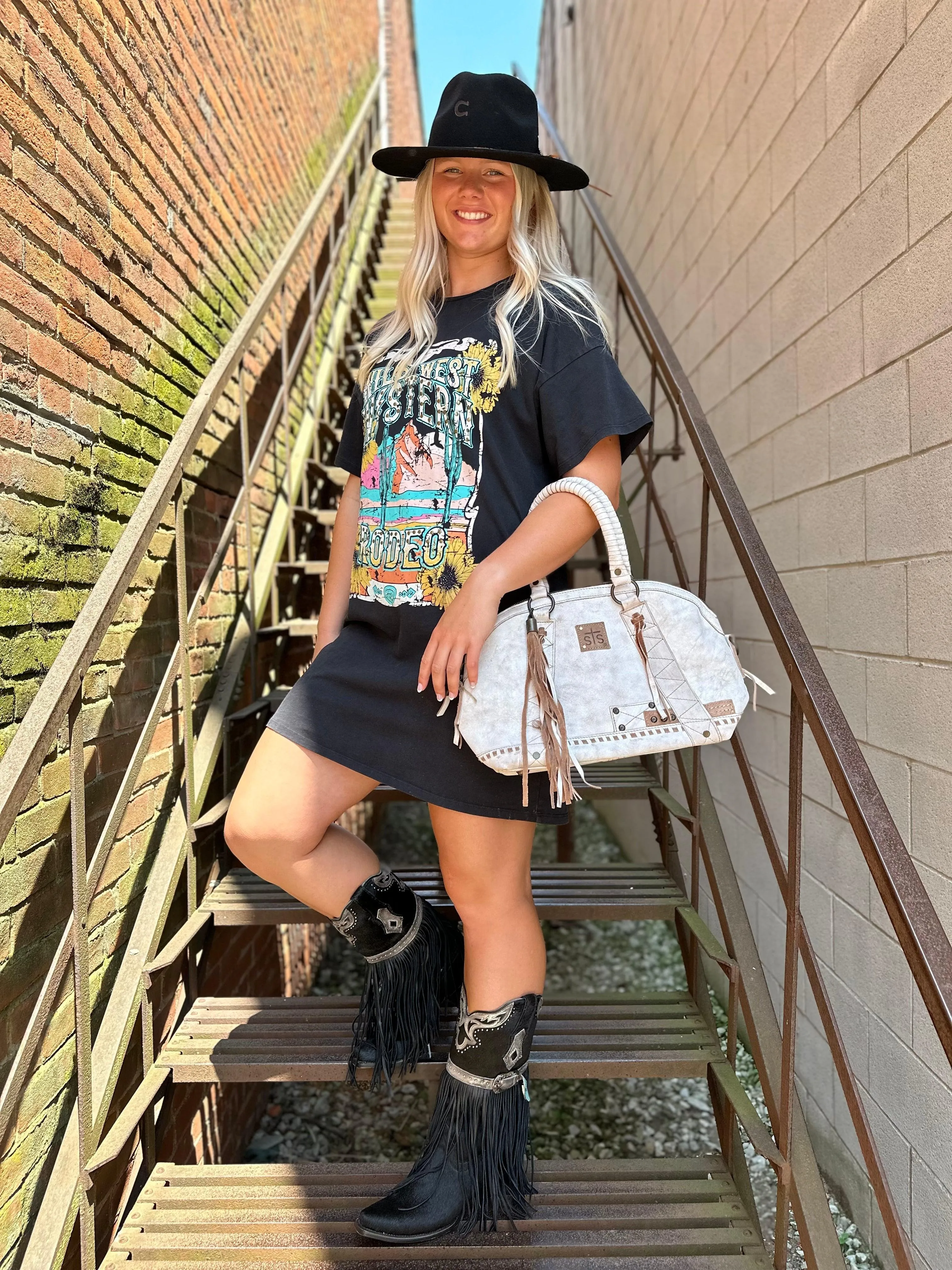 Rock and Roll Cowgirl Women's Black Wild West Graphic Tee Dress BWD1R04022