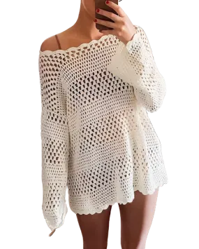 Rosa Cut-Out Flared Sleeves Beach Cover-Up - White