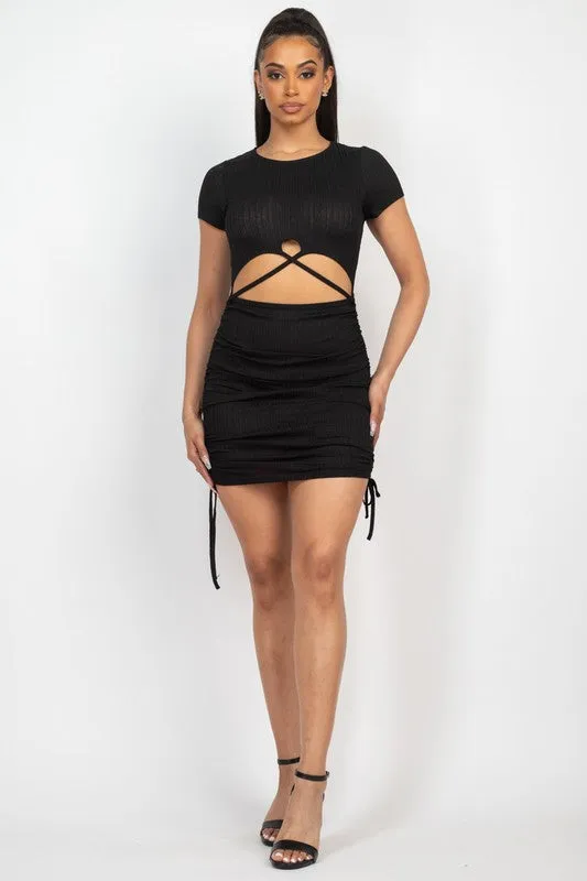 Ruched Cut-Out Solid Bodycon Dress