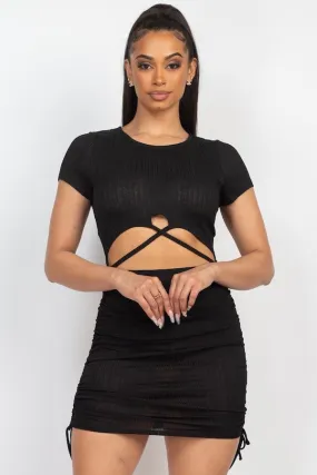 Ruched Cut-Out Solid Bodycon Dress
