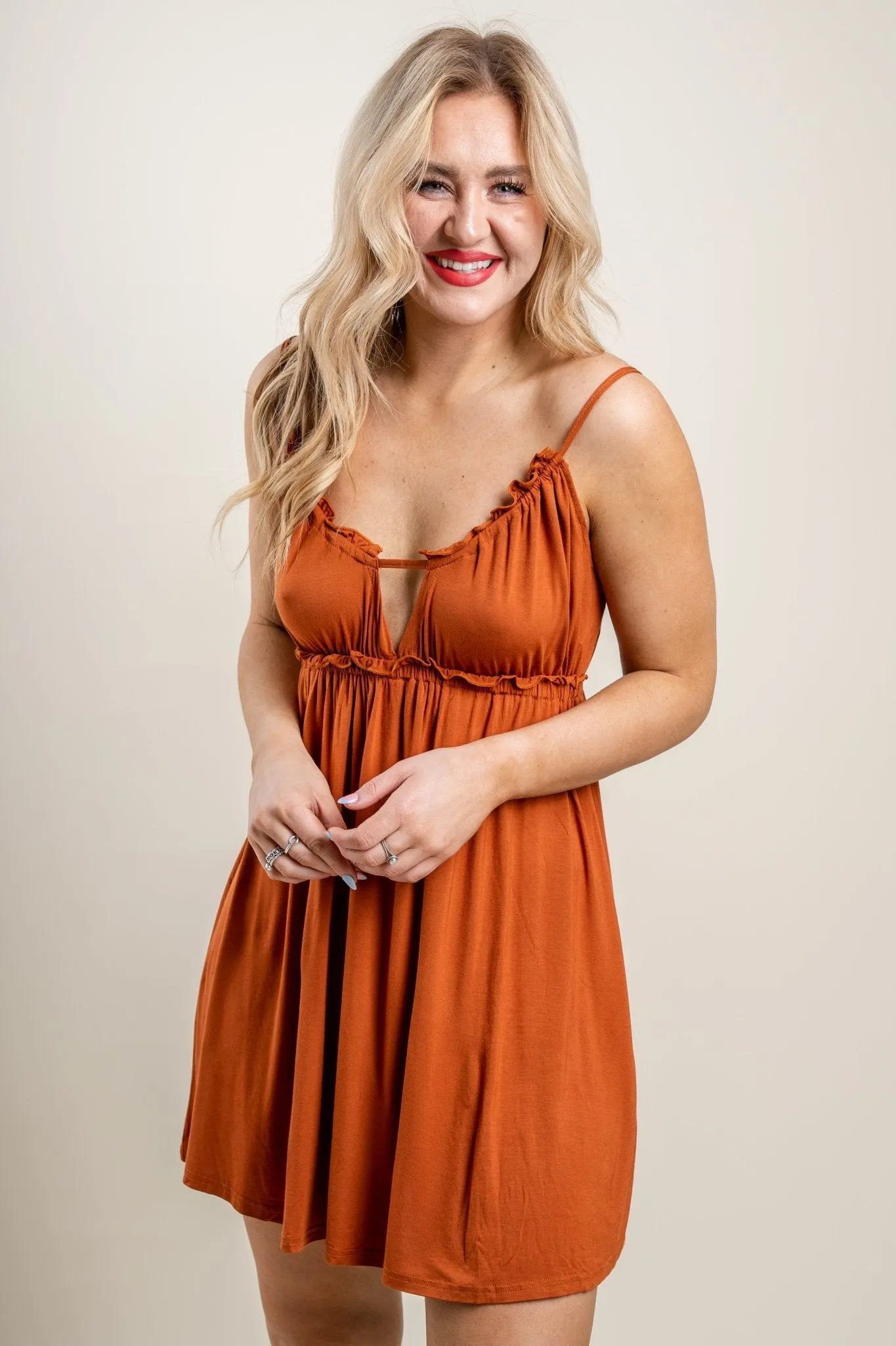Ruched knit dress rust