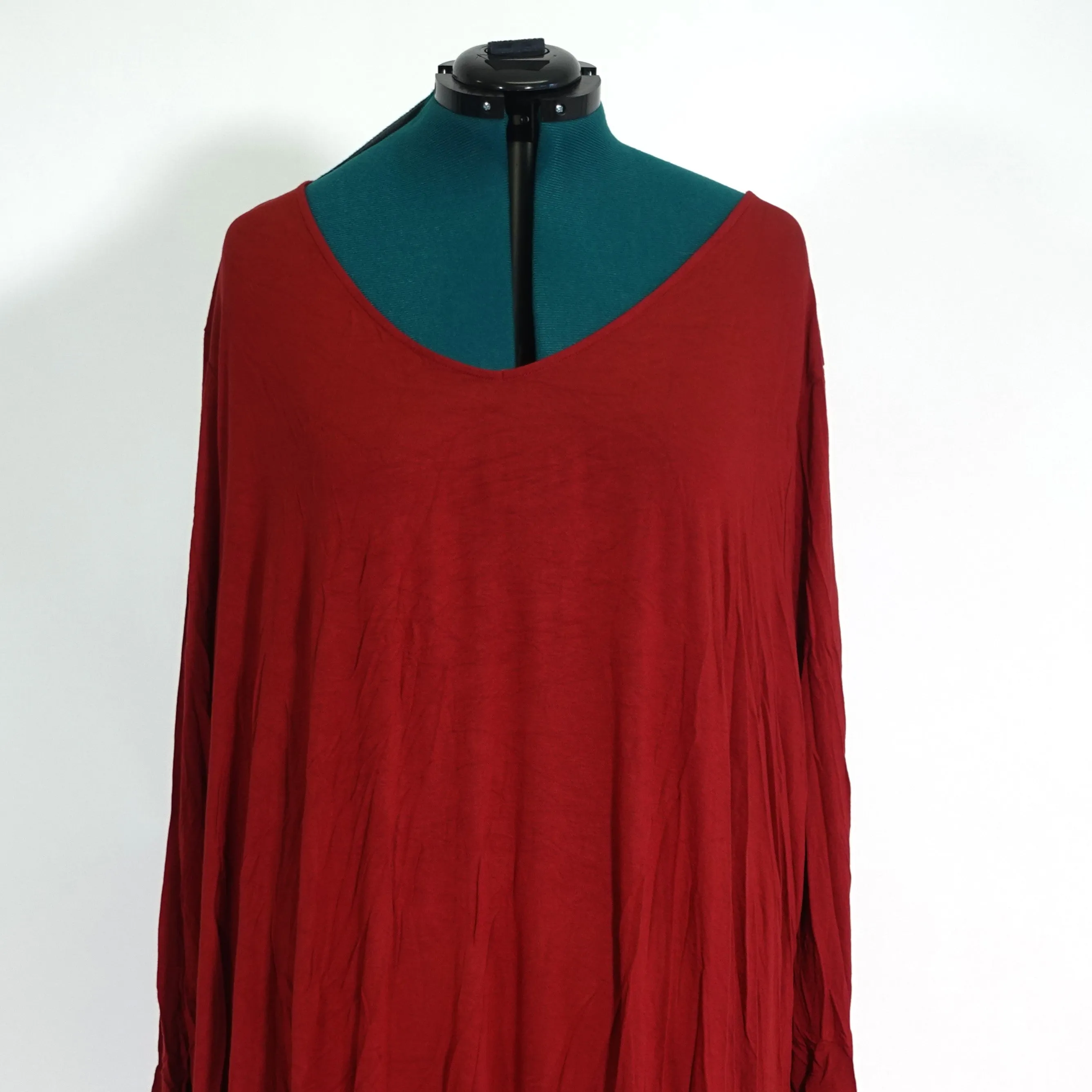 Rusty Red Long Sleeve V Neck T Shirt Dress