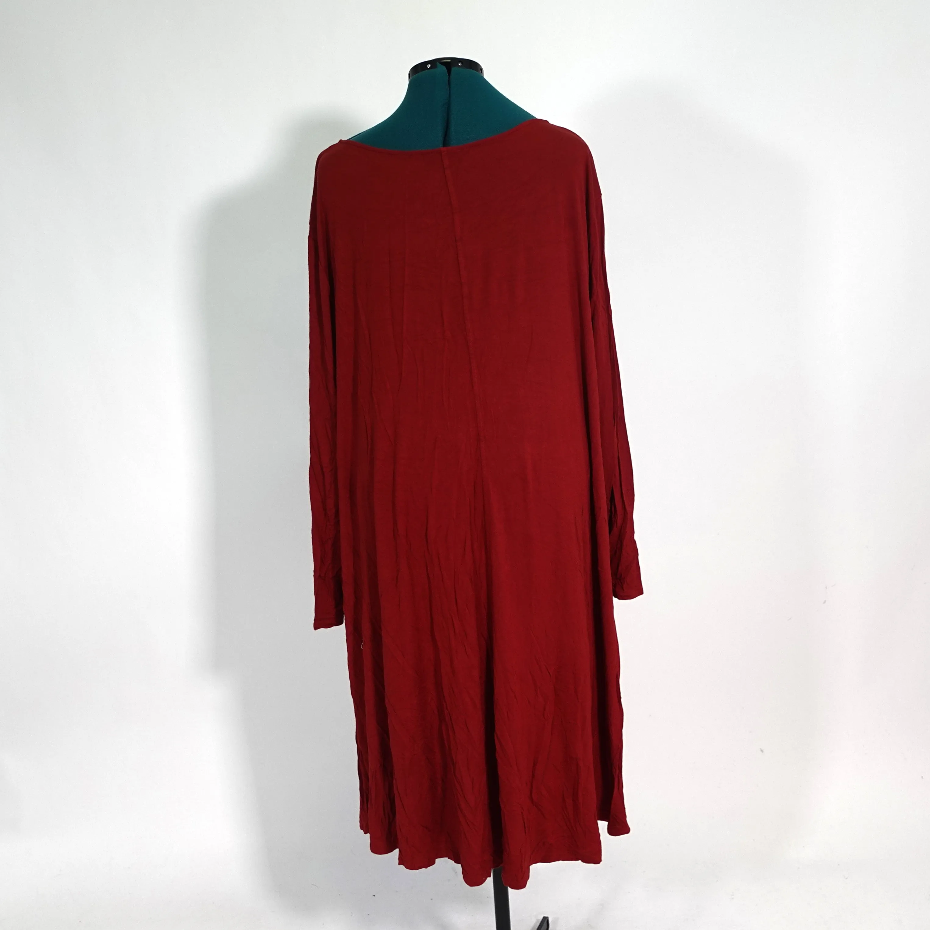 Rusty Red Long Sleeve V Neck T Shirt Dress