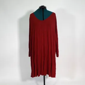 Rusty Red Long Sleeve V Neck T Shirt Dress
