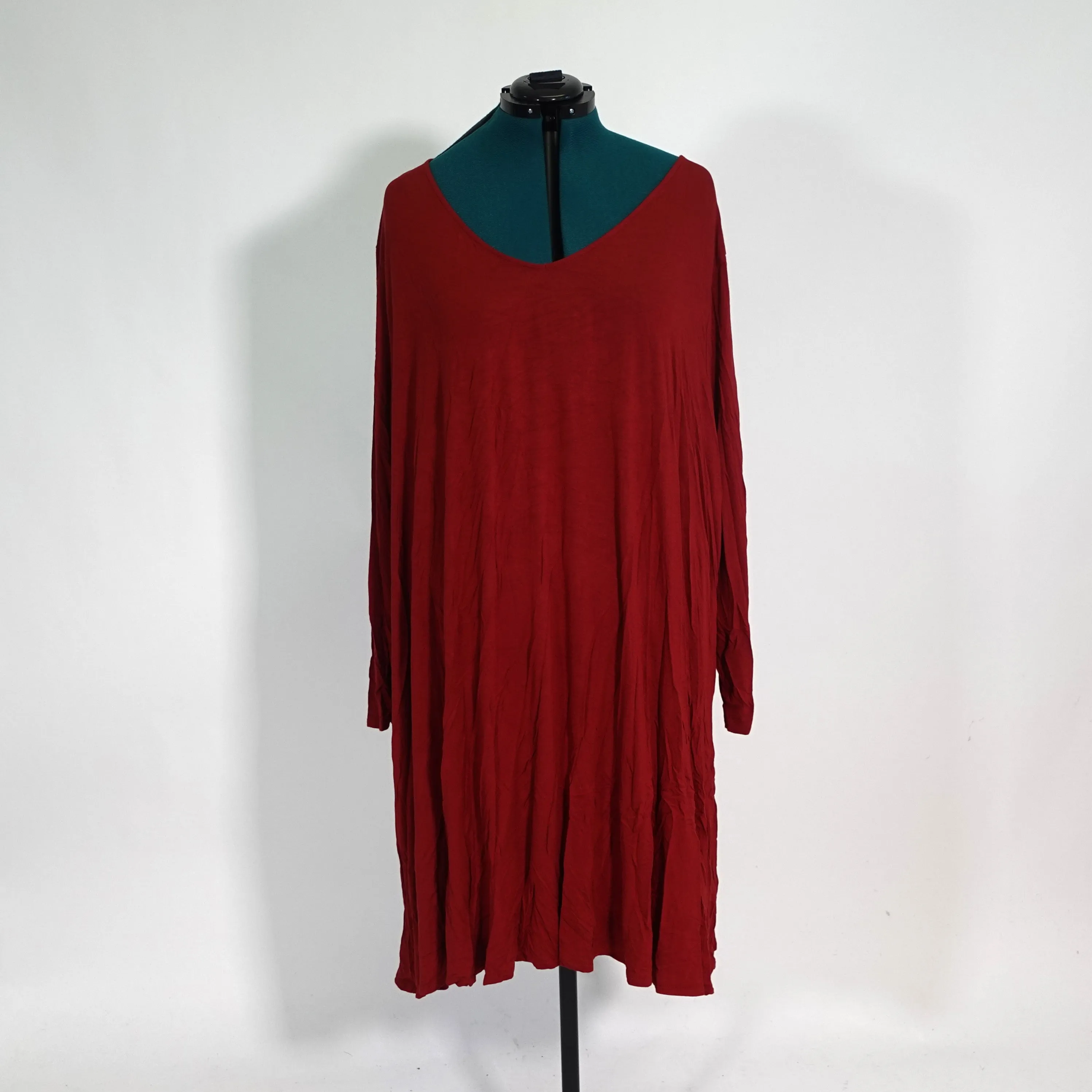 Rusty Red Long Sleeve V Neck T Shirt Dress