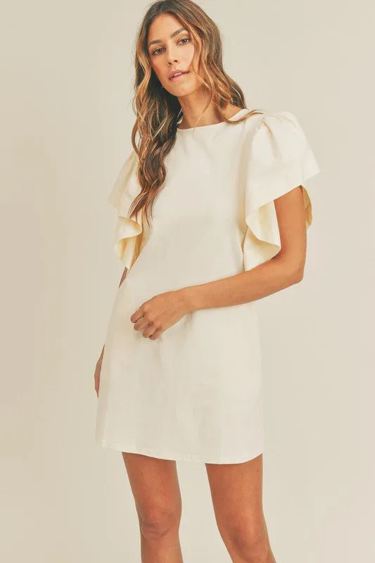 Sara Cotton Cream Ruffle Flutter Sleeve T Shirt Dress