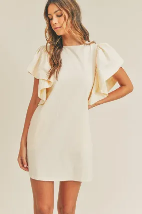 Sara Cotton Cream Ruffle Flutter Sleeve T Shirt Dress