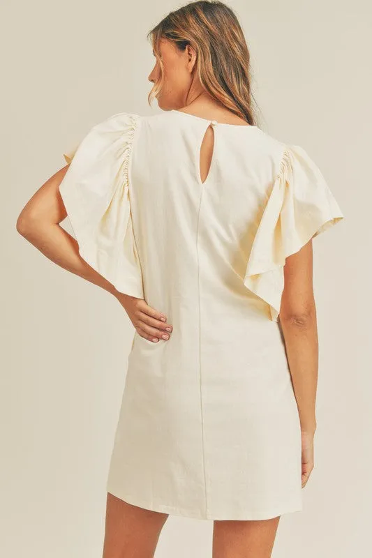 Sara Cotton Cream Ruffle Flutter Sleeve T Shirt Dress