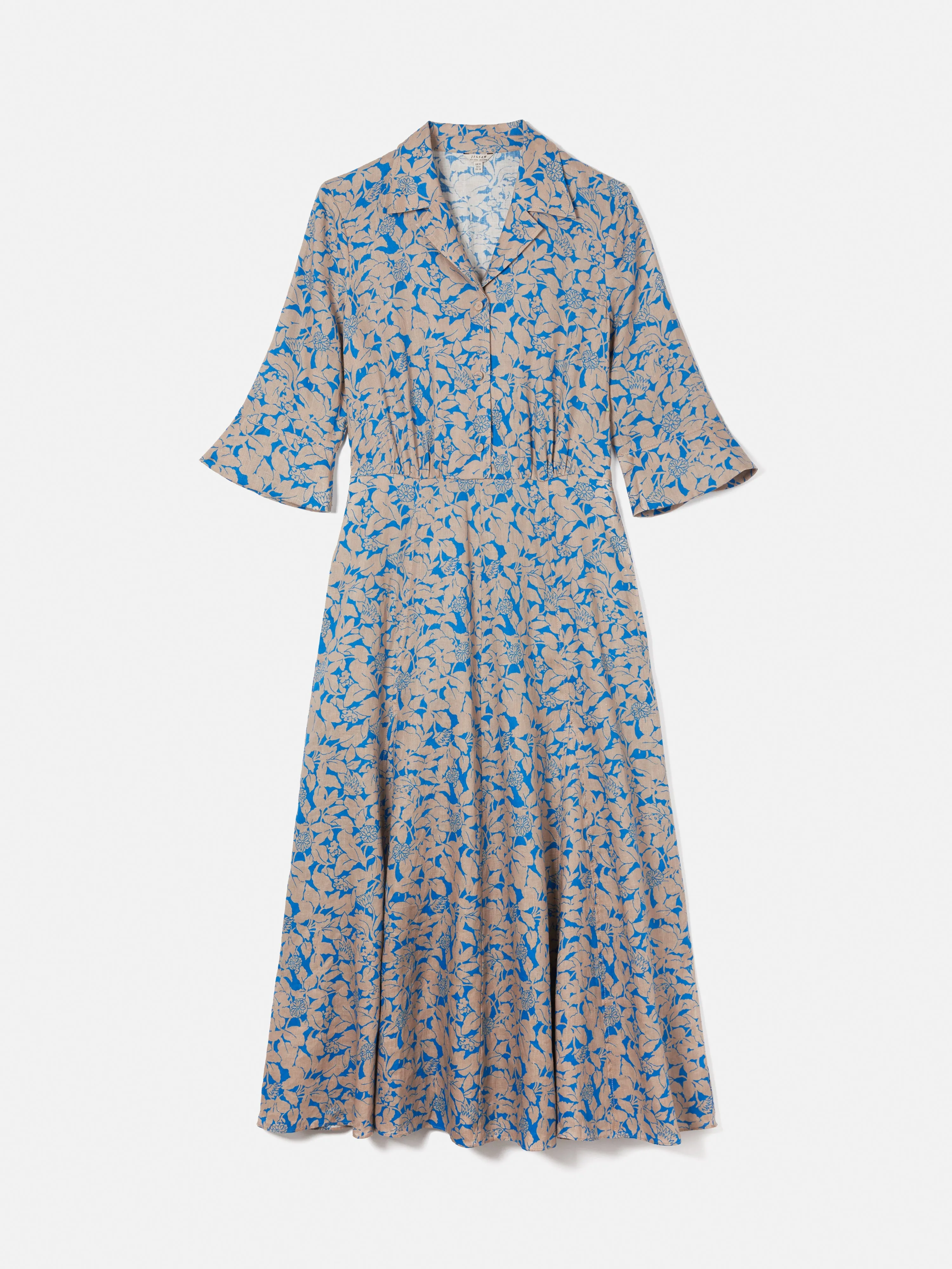 Shadow Leaf Linen Shirt Dress | Khaki