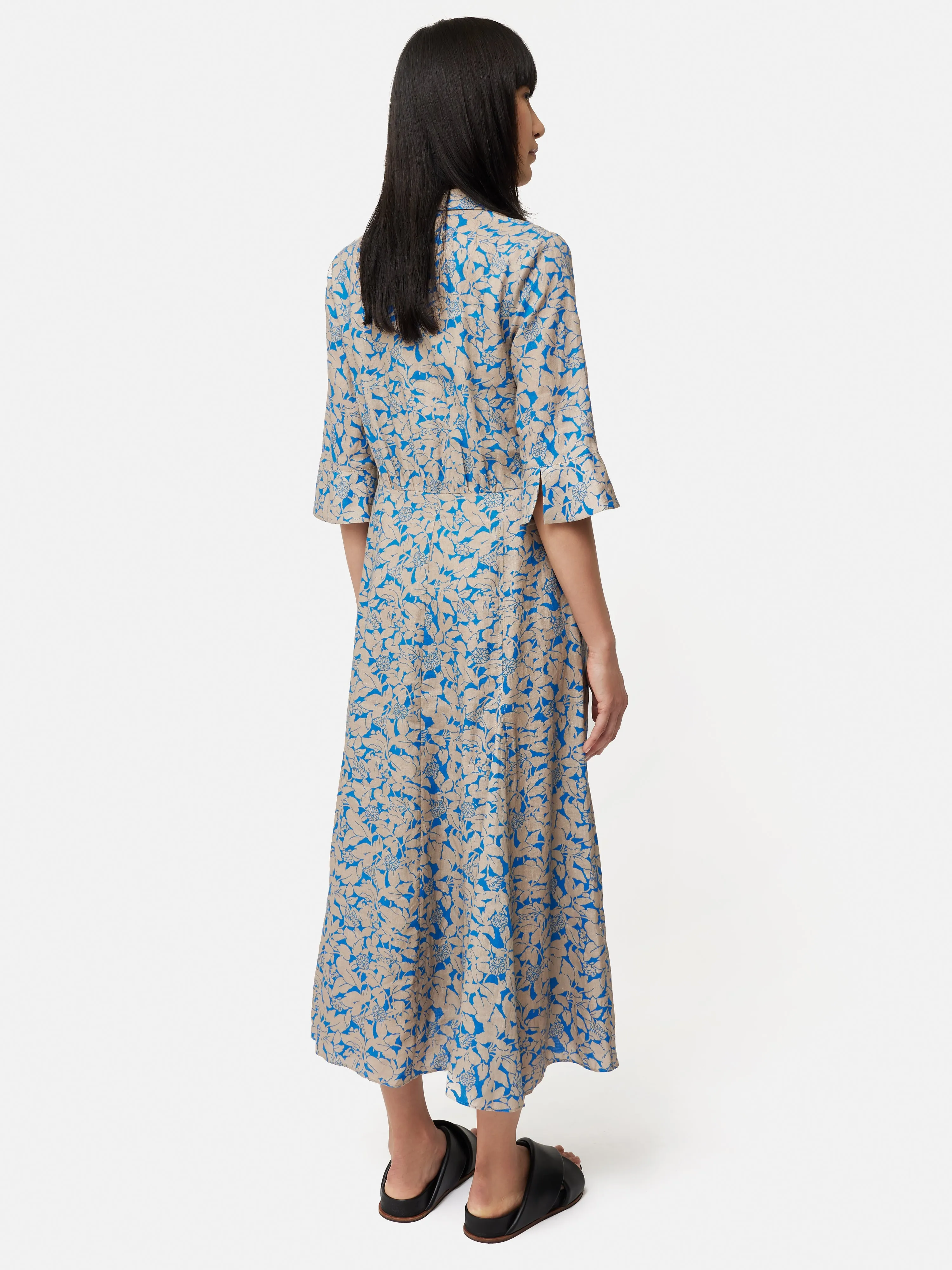Shadow Leaf Linen Shirt Dress | Khaki